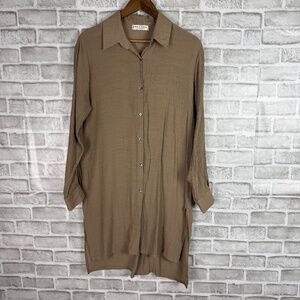 JON & ANNA Contemporary Neutral Brown Gauzy Poly Tunic Shirt Dress Womens LARGE